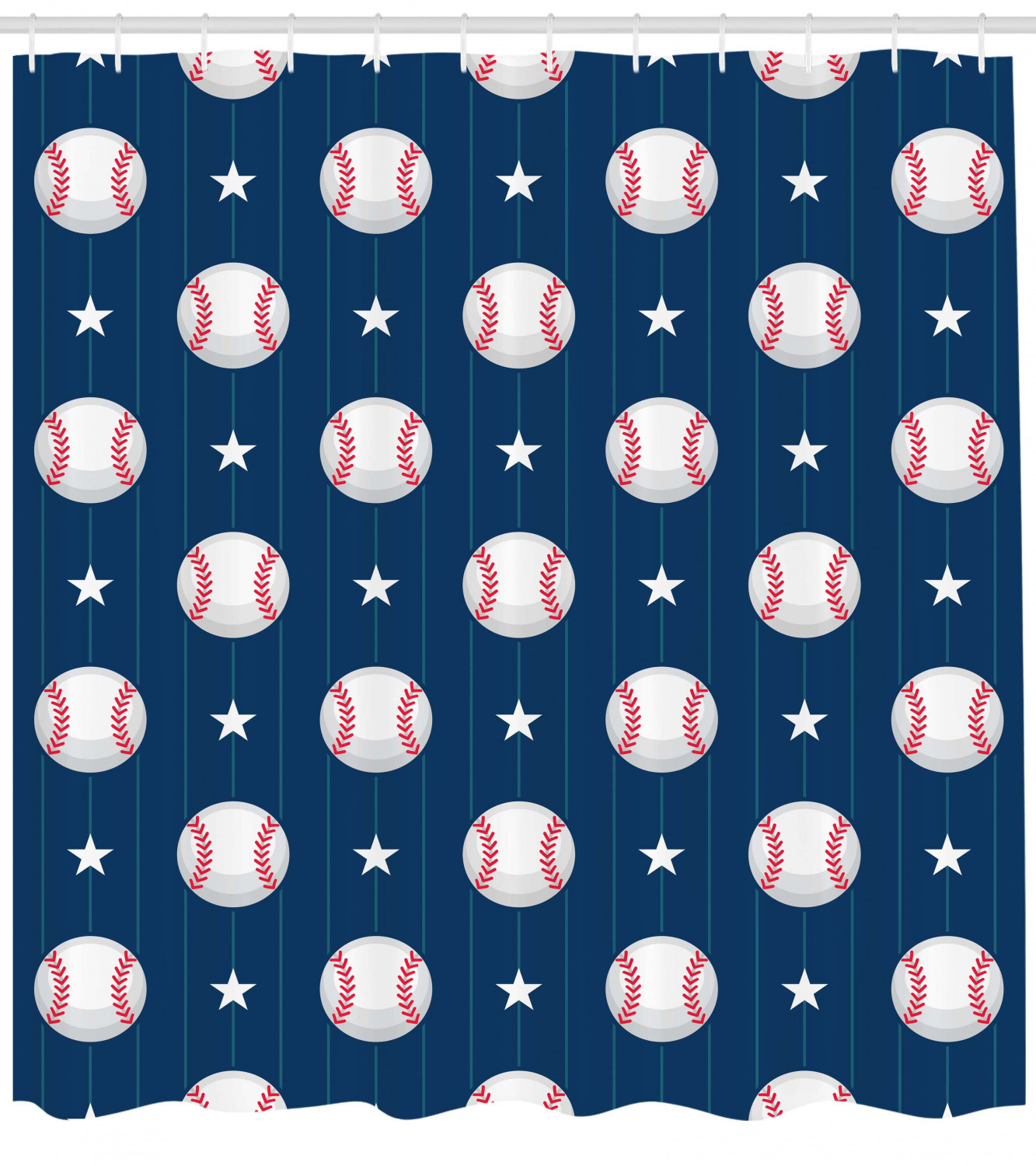 American Baseball Ball Pattern Stars Decor Sport Design Print Shower Curtain For Bathroom - Image 2