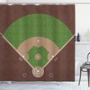 American Baseball Field Shower Curtain, Cloth Fabric Bathroom Decor in Grass Print with White Markings in Lime Green