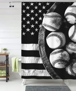 American Baseball Flag Shower Curtain for a Sports Enthusiast Bathroom