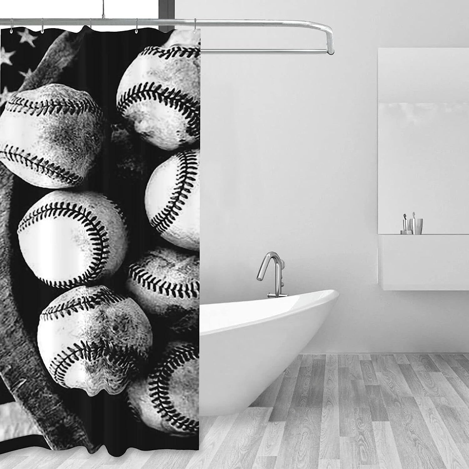 American Baseball Flag Shower Curtain for a Sports Enthusiast Bathroom