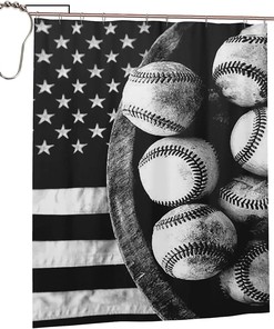 American Baseball Flag Shower Curtain for a Sports Enthusiast Bathroom