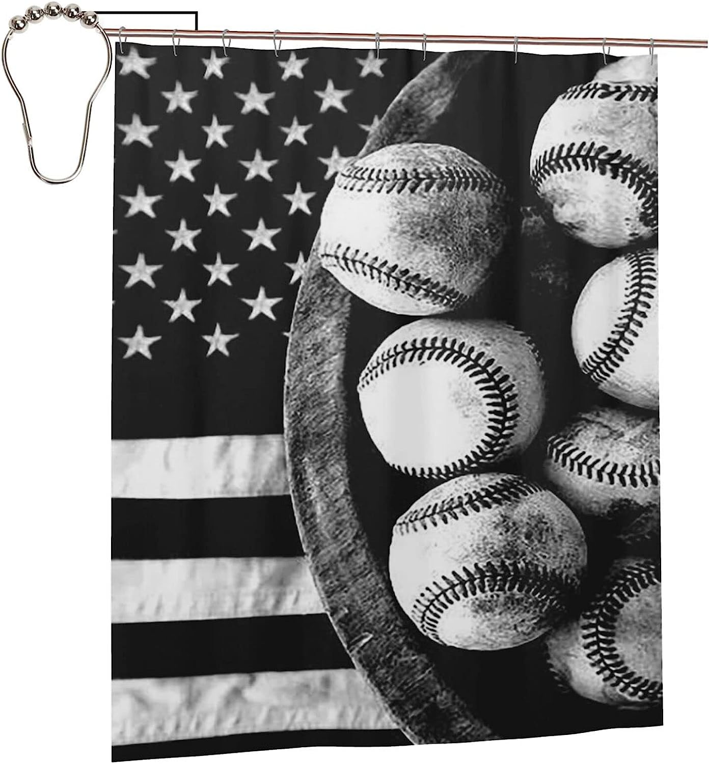 American Baseball Flag Shower Curtain for a Sports Enthusiast Bathroom