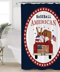 American Baseball Red Truck Stars Circle Black Shower Curtain for Home Decor