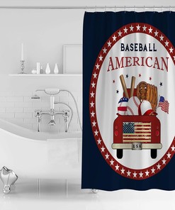 American Baseball Red Truck Stars Circle Black Shower Curtain for Home Decor
