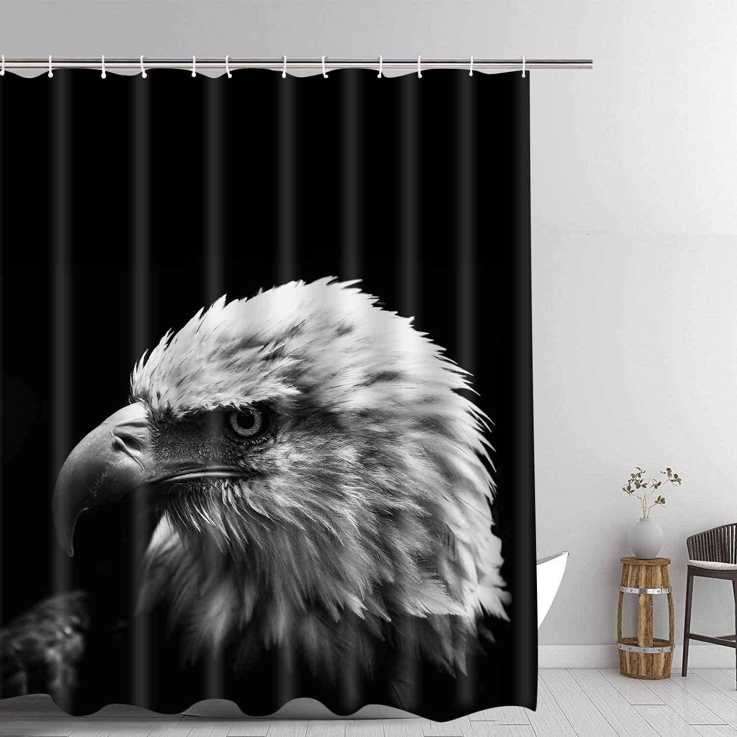 American Eagle Head Waterproof Shower Curtain, Wildlife Theme Artwork For Nature Lovers