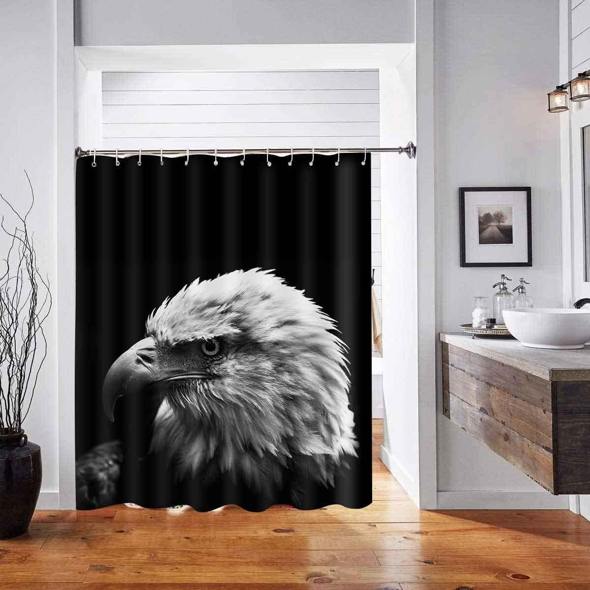 American Eagle Head Waterproof Shower Curtain, Wildlife Theme Artwork For Nature Lovers