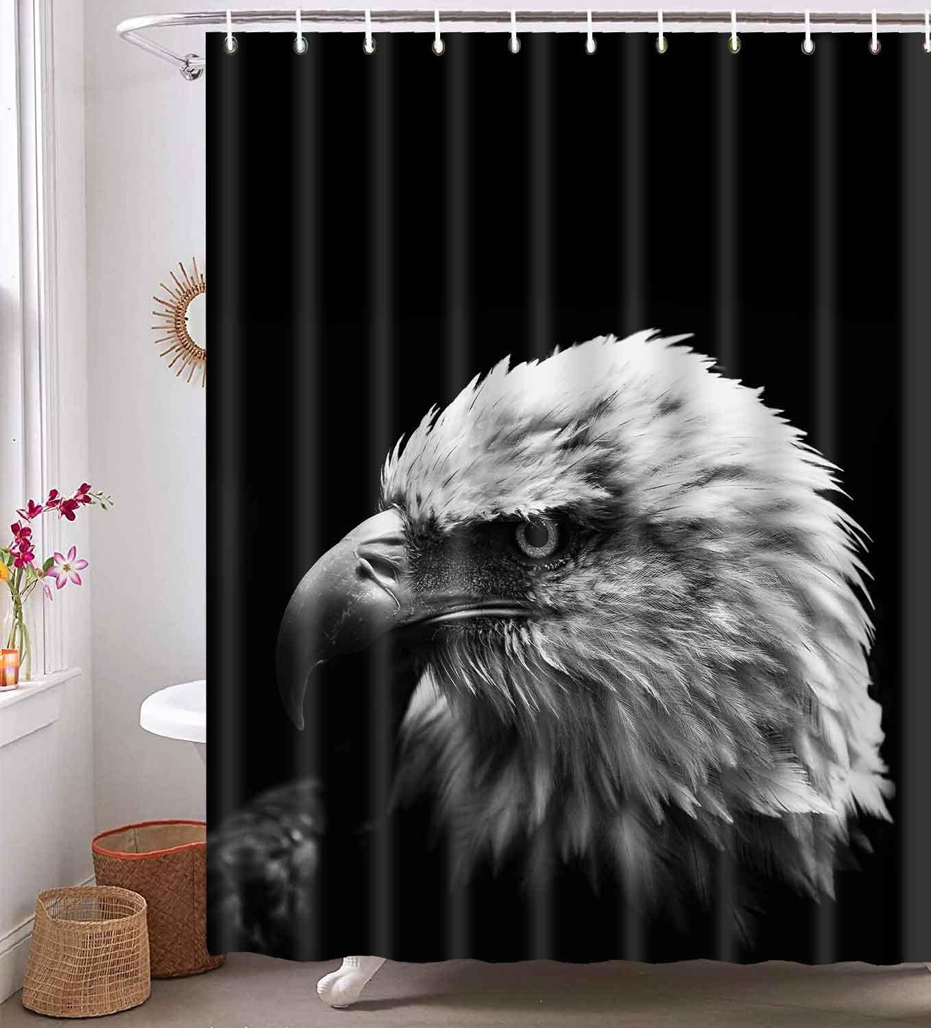 American Eagle Head Waterproof Shower Curtain, Wildlife Theme Artwork For Nature Lovers