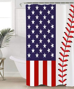 American Flag Baseball Design Shower Curtain for Winter Bathroom Decor