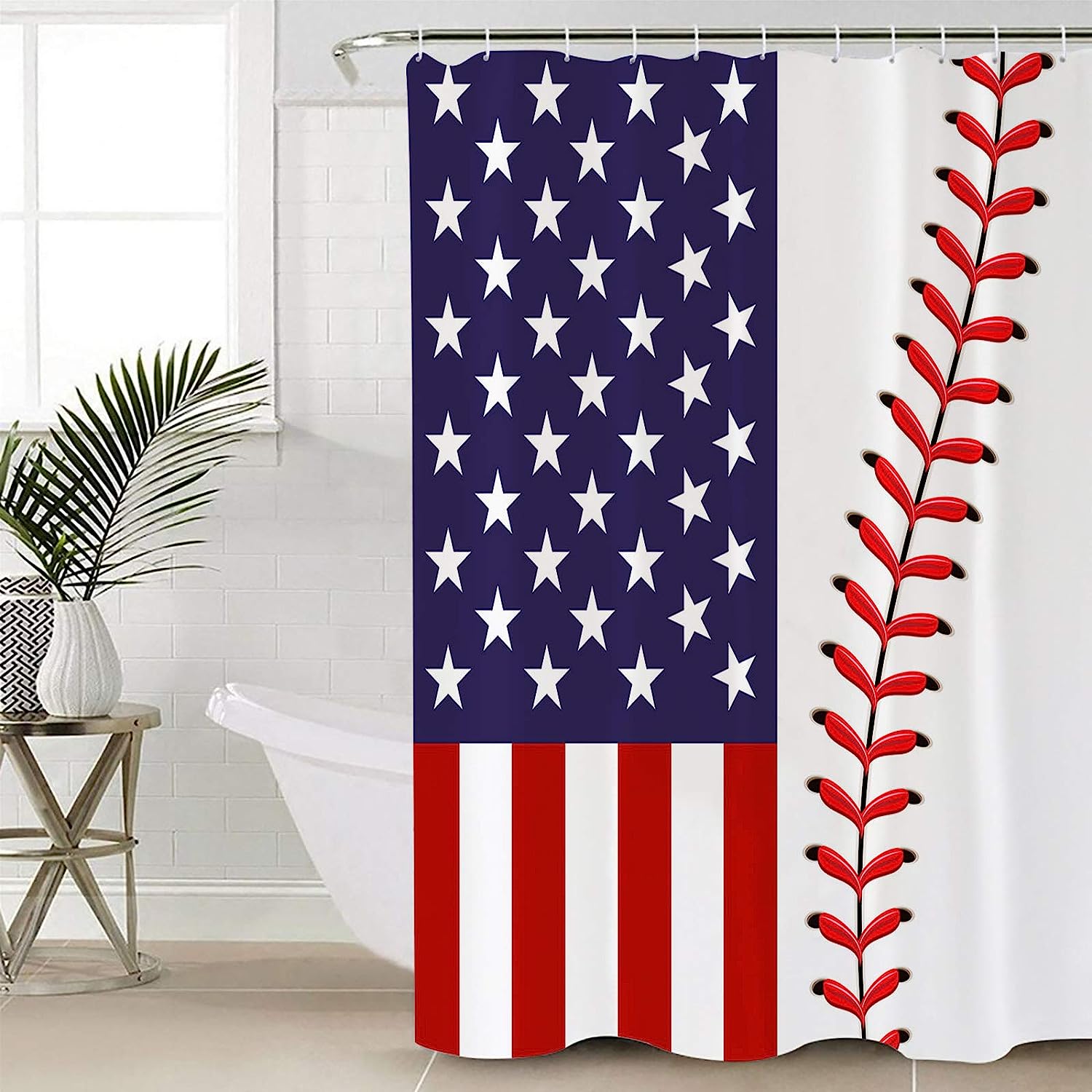 American Flag Baseball Design Shower Curtain for Winter Bathroom Decor