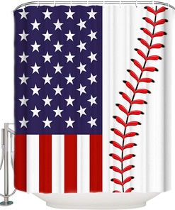 American Flag Baseball Design Shower Curtain for Winter Bathroom Decor