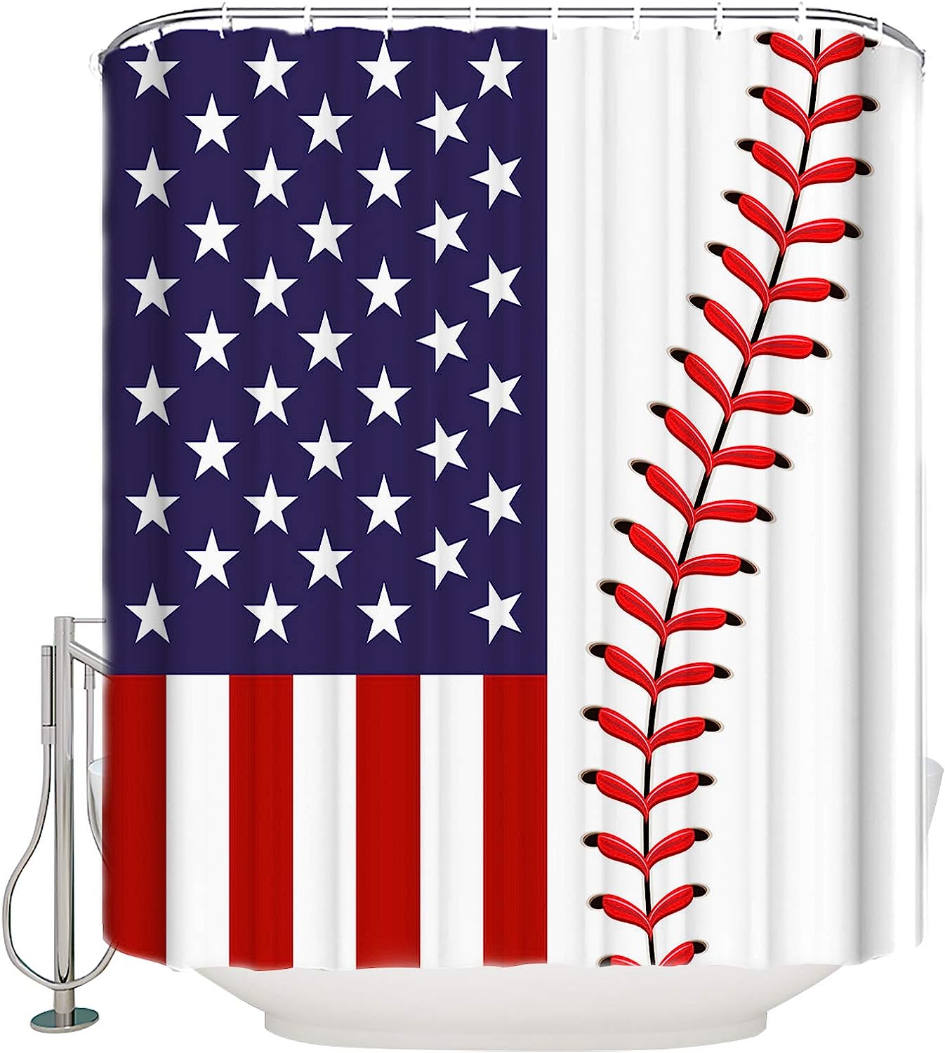 American Flag Baseball Design Shower Curtain for Winter Bathroom Decor