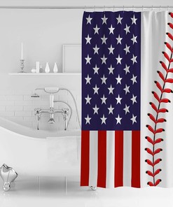 American Flag Baseball Design Shower Curtain for Winter Bathroom Decor
