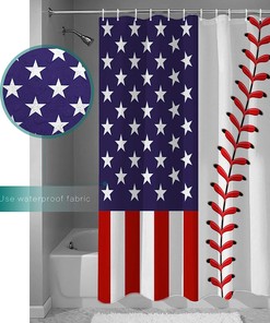 American Flag Baseball Design Shower Curtain for Winter Bathroom Decor
