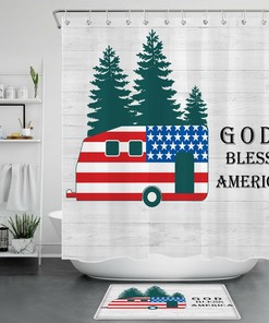American Flag Camper Rv Farmhouse Camping Bathroom Shower Curtain