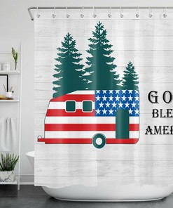 American Flag Camper Rv Farmhouse Camping Bathroom Shower Curtain
