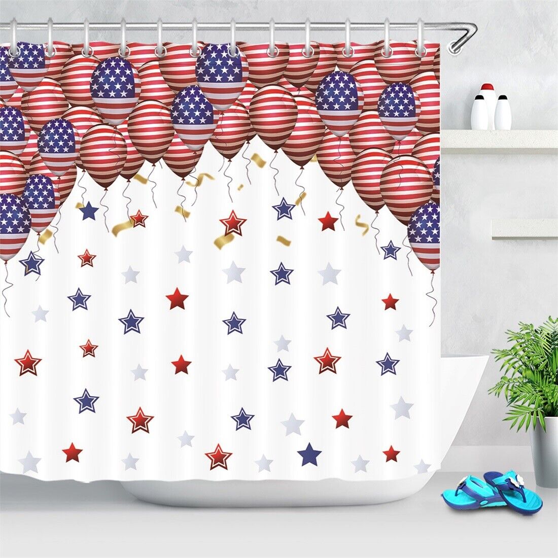American Flag Confetti Gold Confetti Waterproof Fabric Shower Curtain for a Festive Touch