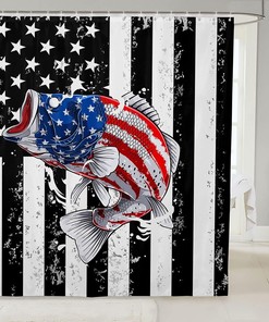 American Flag Fish Waterproof Shower Curtain for Kids Boys Teens Room Decor