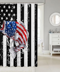 American Flag Fish Waterproof Shower Curtain for Kids Boys Teens Room Decor