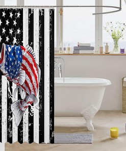 American Flag Fish Waterproof Shower Curtain for Kids Boys Teens Room Decor