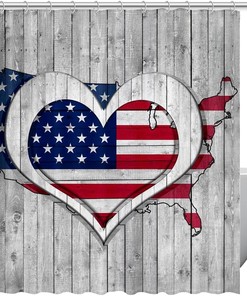 American Flag Map Wooden Heart Best Shower Curtain for Bathroom