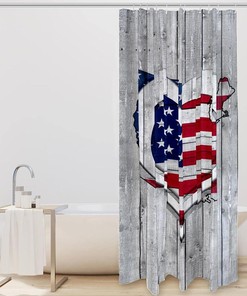 American Flag Map Wooden Heart Best Shower Curtain for Bathroom