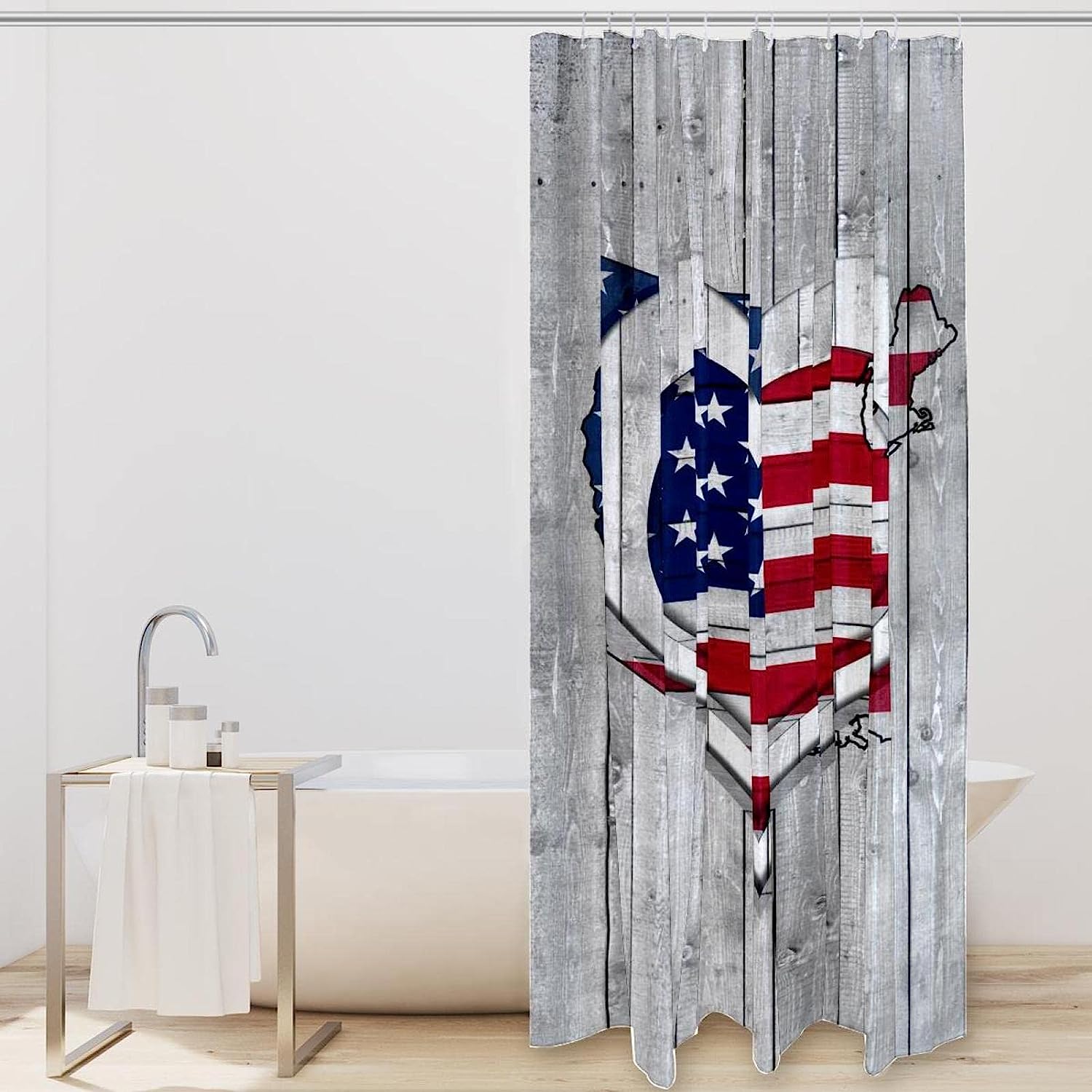 American Flag Map Wooden Heart Best Shower Curtain for Bathroom