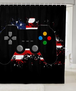 American Flag Modern Gamer Gaming Gamepad Shower Curtain for Boys Teens Sports Bathroom Decor