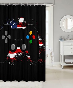 American Flag Modern Gamer Gaming Gamepad Shower Curtain for Boys Teens Sports Bathroom Decor