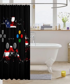 American Flag Modern Gamer Gaming Gamepad Shower Curtain for Boys Teens Sports Bathroom Decor