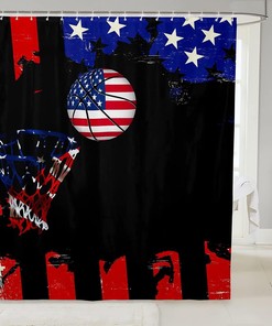 American Flag Retro Basketball Kids Shower Curtain for Fun Bathroom Decor