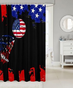 American Flag Retro Basketball Kids Shower Curtain for Fun Bathroom Decor