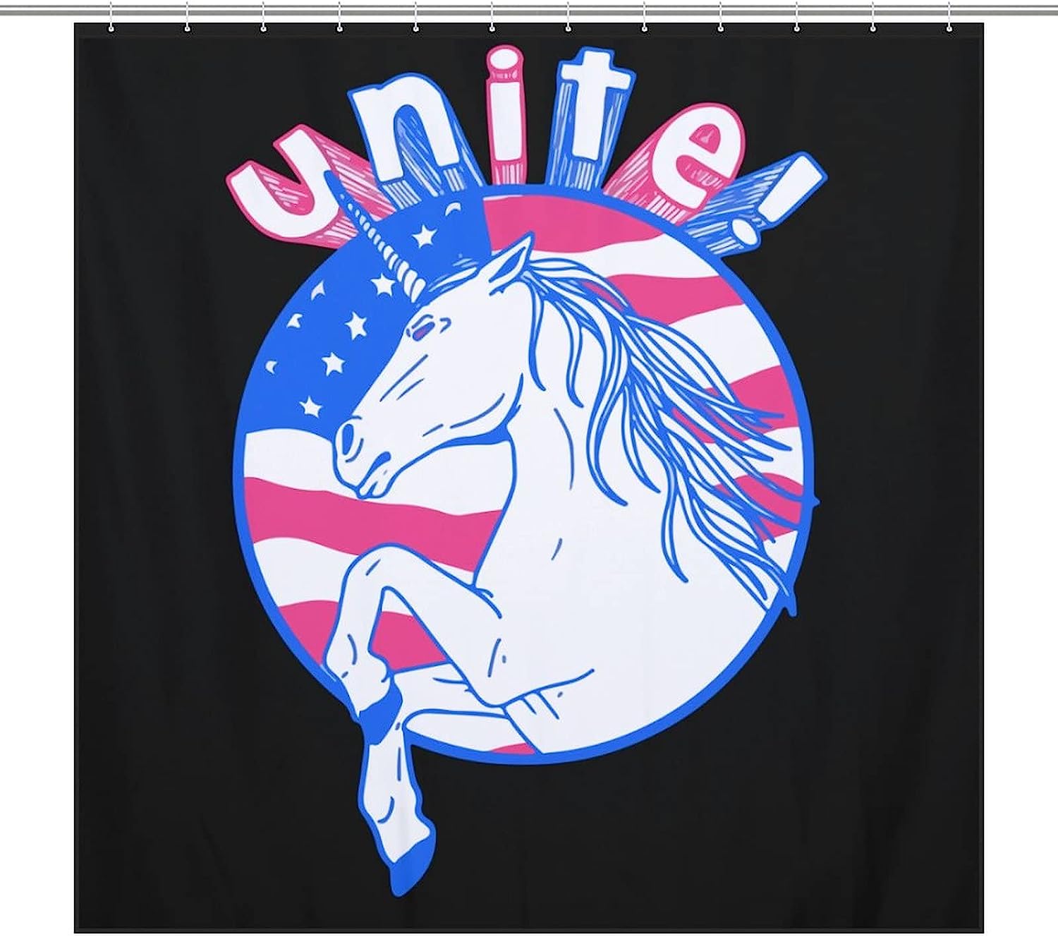 American Flag Unicorn Print Shower Curtain Fabric For Your Bathroom