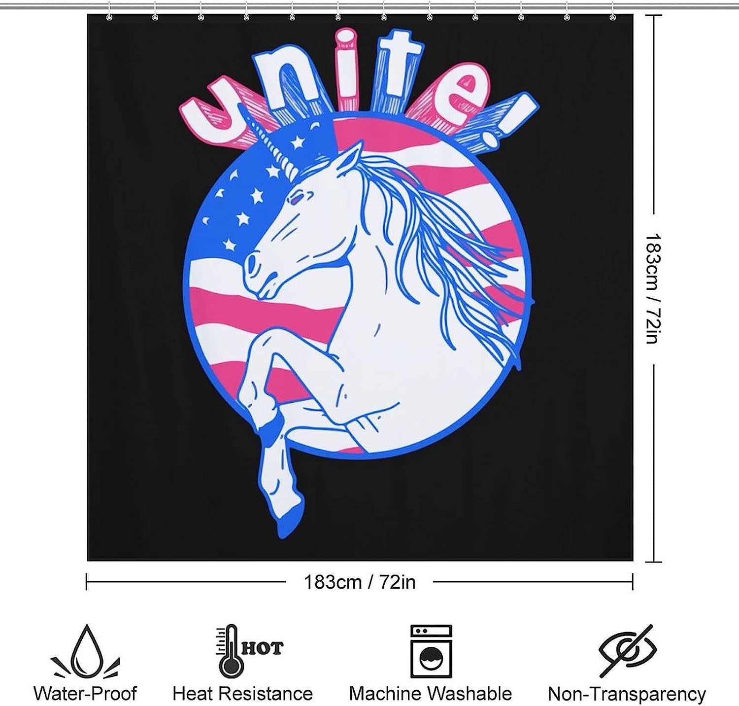 American Flag Unicorn Print Shower Curtain Fabric For Your Bathroom - Image 2