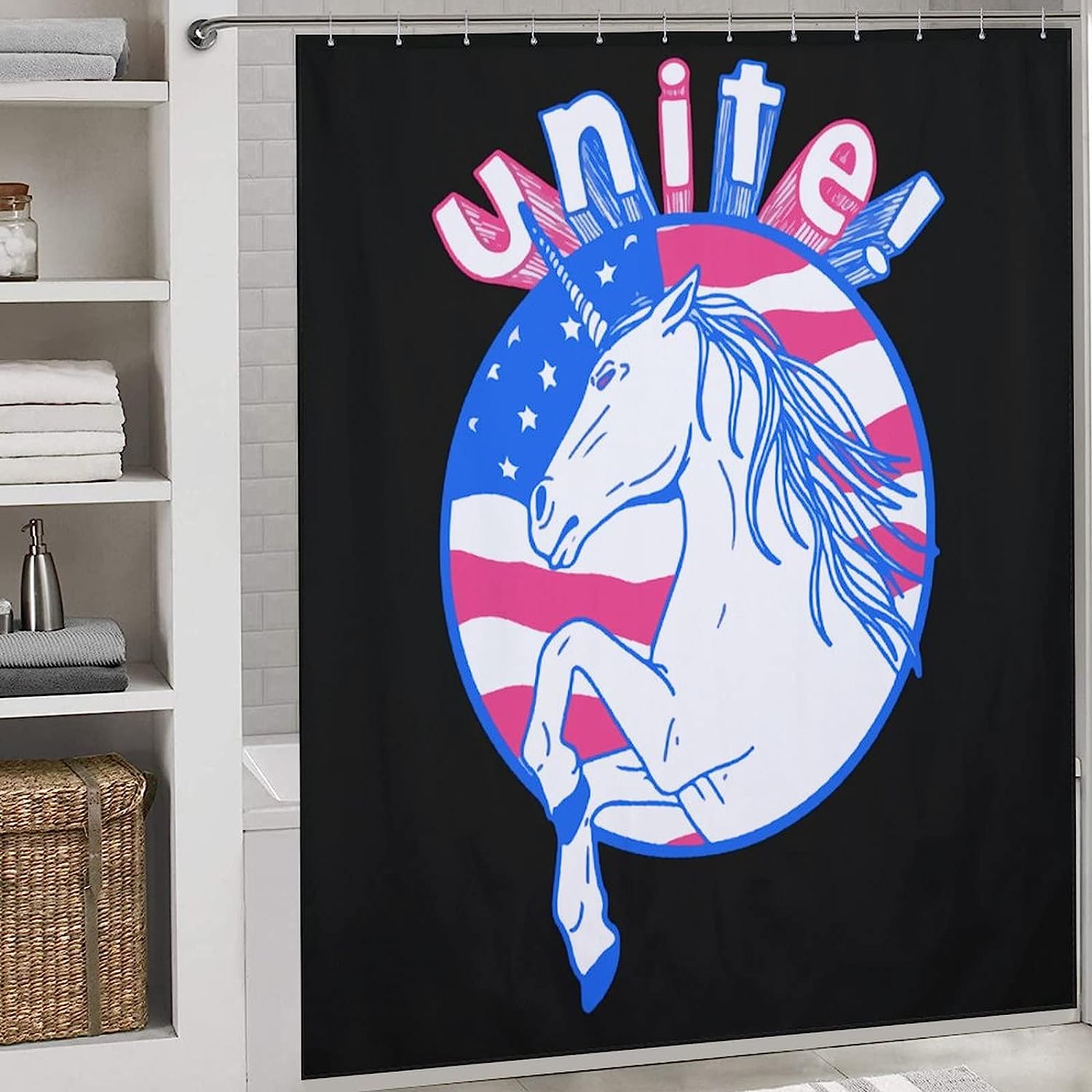 American Flag Unicorn Print Shower Curtain Fabric For Your Bathroom - Image 3