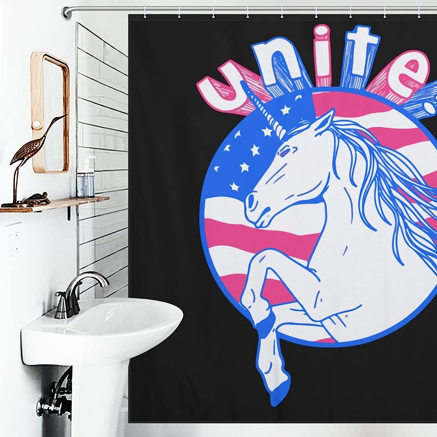 American Flag Unicorn Print Shower Curtain Fabric For Your Bathroom - Image 4