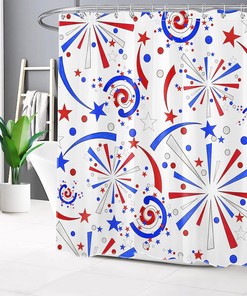 American Flag and Firework Star Print Shower Curtain for Independence Day Bathroom