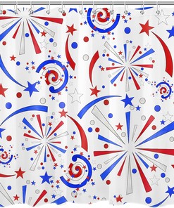 American Flag and Firework Star Print Shower Curtain for Independence Day Bathroom