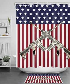 American Flag and Rifle Guns Shower Curtain - Patriotic Bathroom Decor