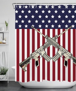 American Flag and Rifle Guns Shower Curtain - Patriotic Bathroom Decor