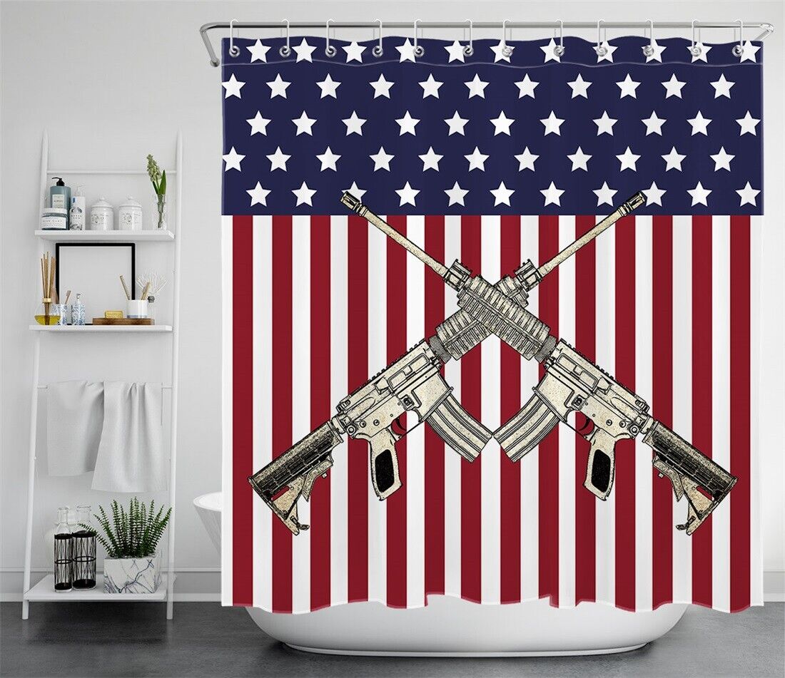 American Flag and Rifle Guns Shower Curtain - Patriotic Bathroom Decor