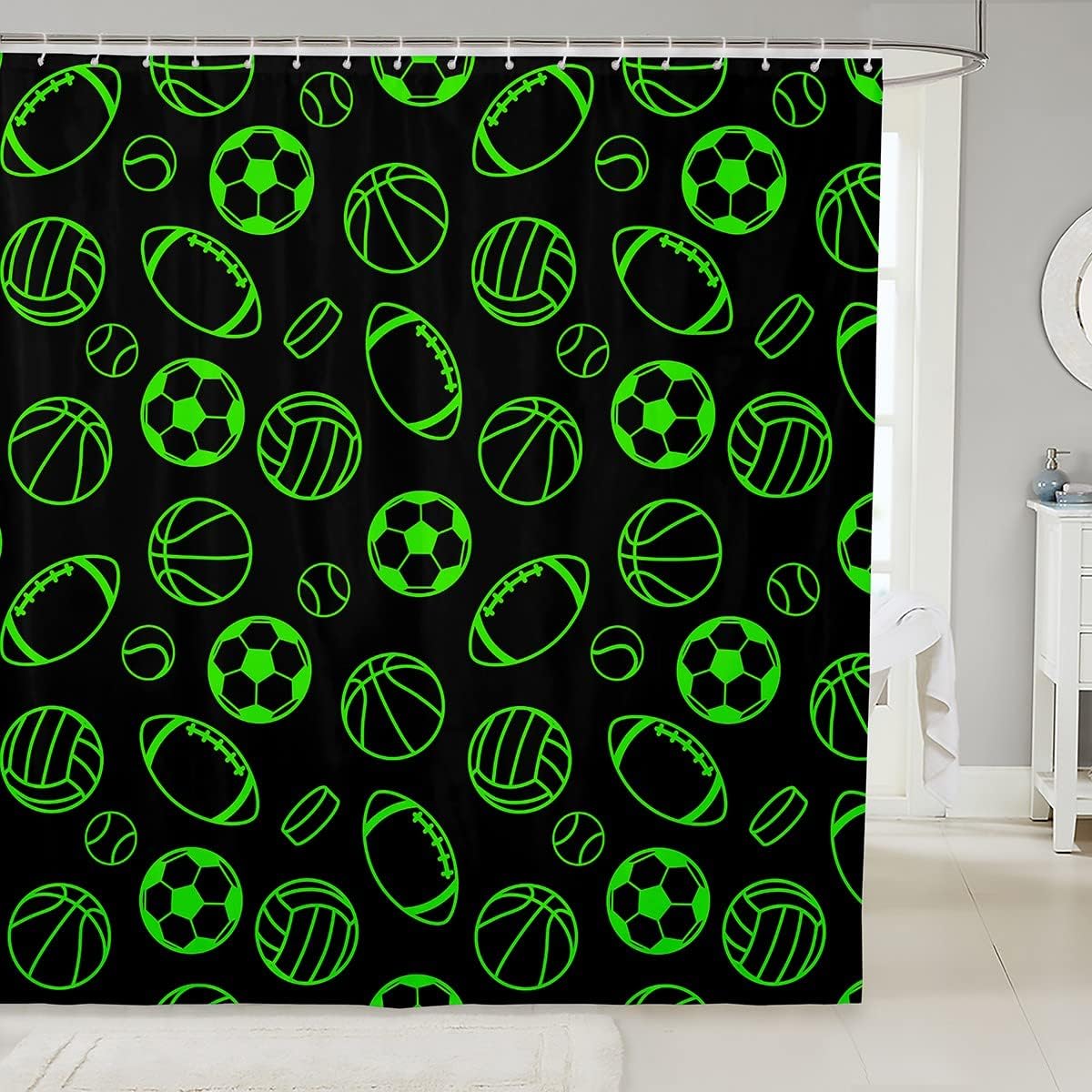 American Football Sports Ball Games Printed Shower Curtain For Your Kid'S Bathroom