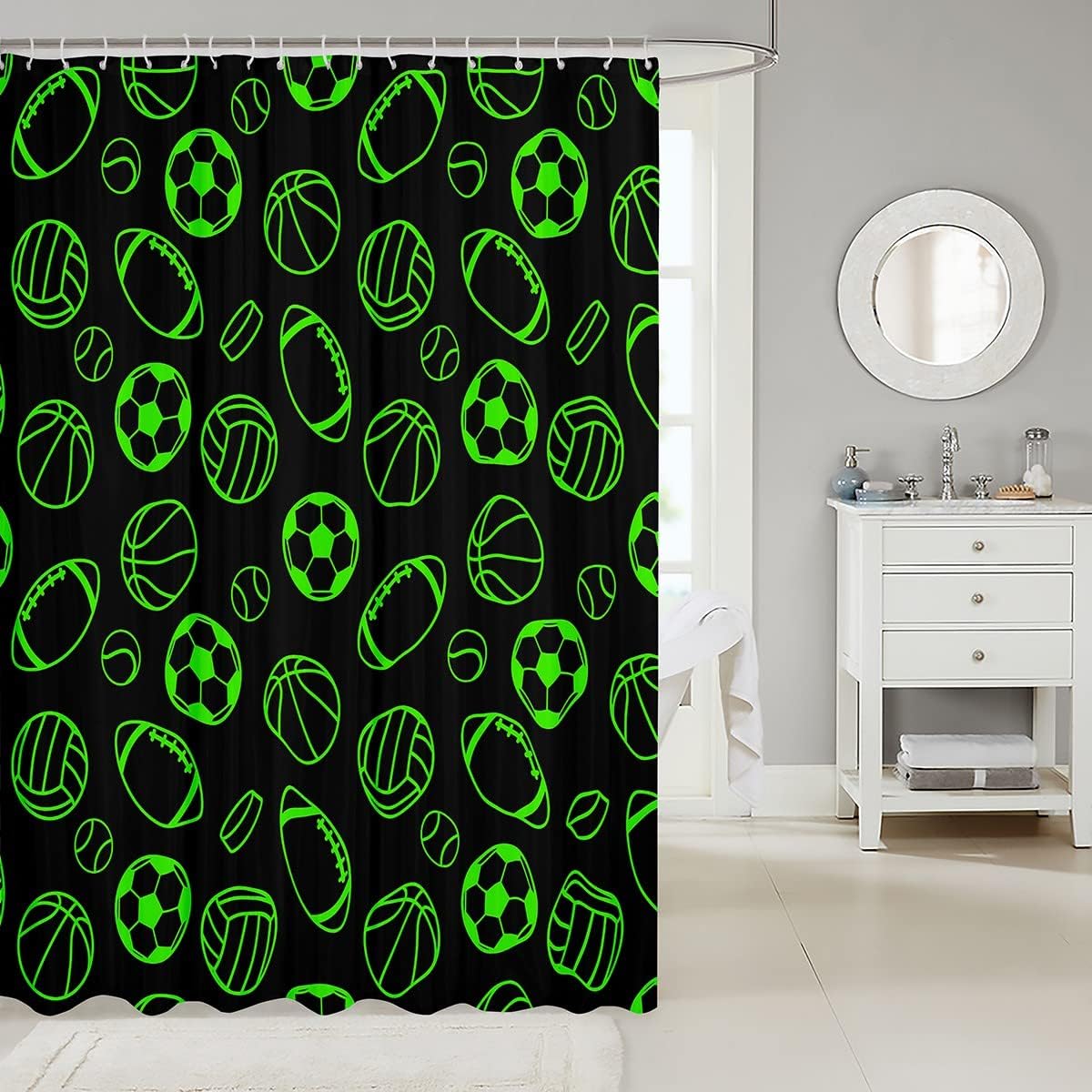 American Football Sports Ball Games Printed Shower Curtain For Your Kid'S Bathroom - Image 2