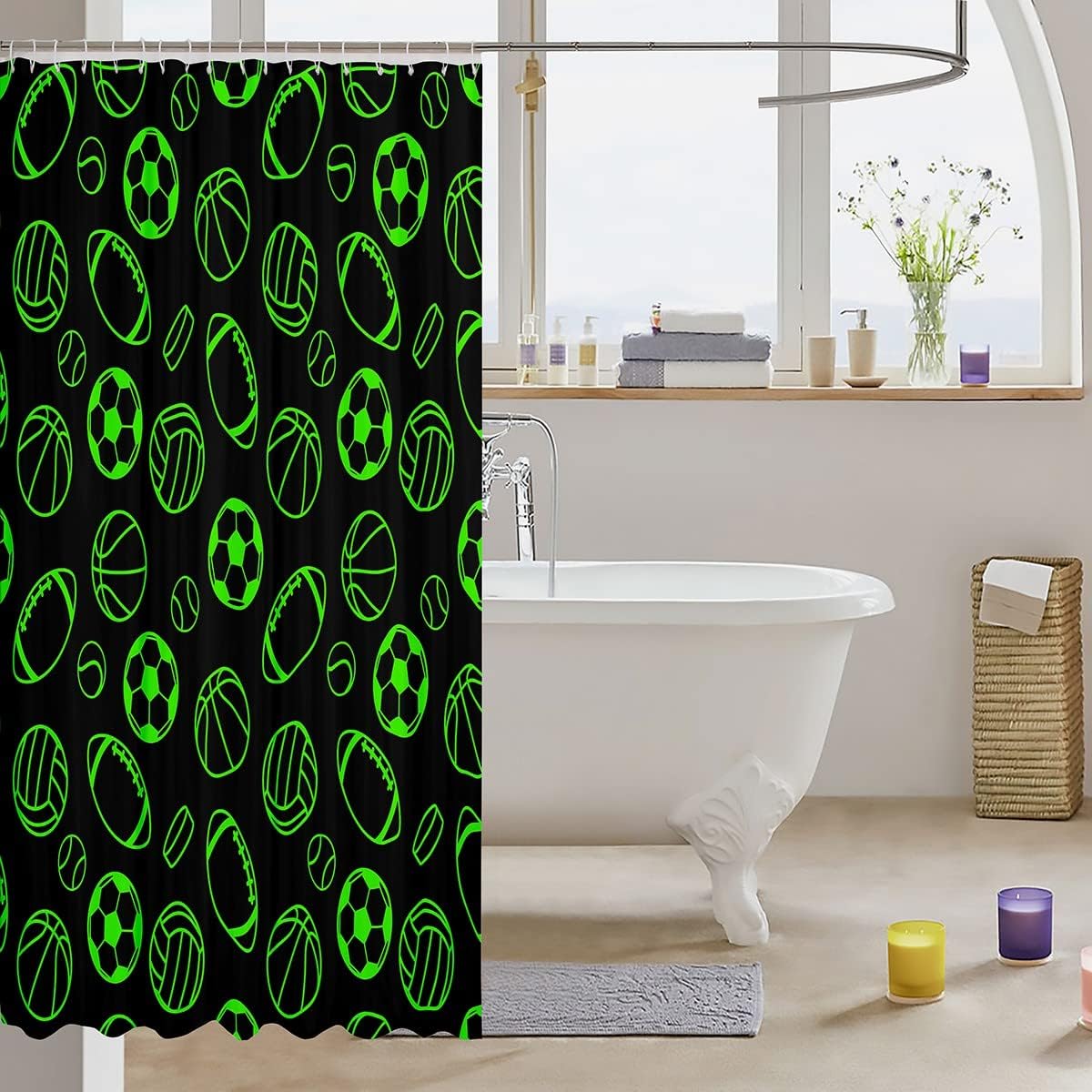 American Football Sports Ball Games Printed Shower Curtain For Your Kid'S Bathroom - Image 3