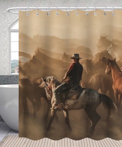 American West Cowboy Riding Wild Horse Shower Curtain for Bathroom Decor