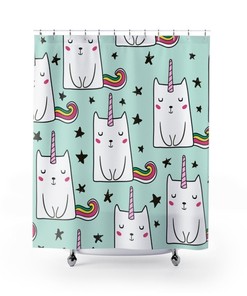 Amusing Cat Unicorn Shower Curtain Idea For Funny Bathroom Decor