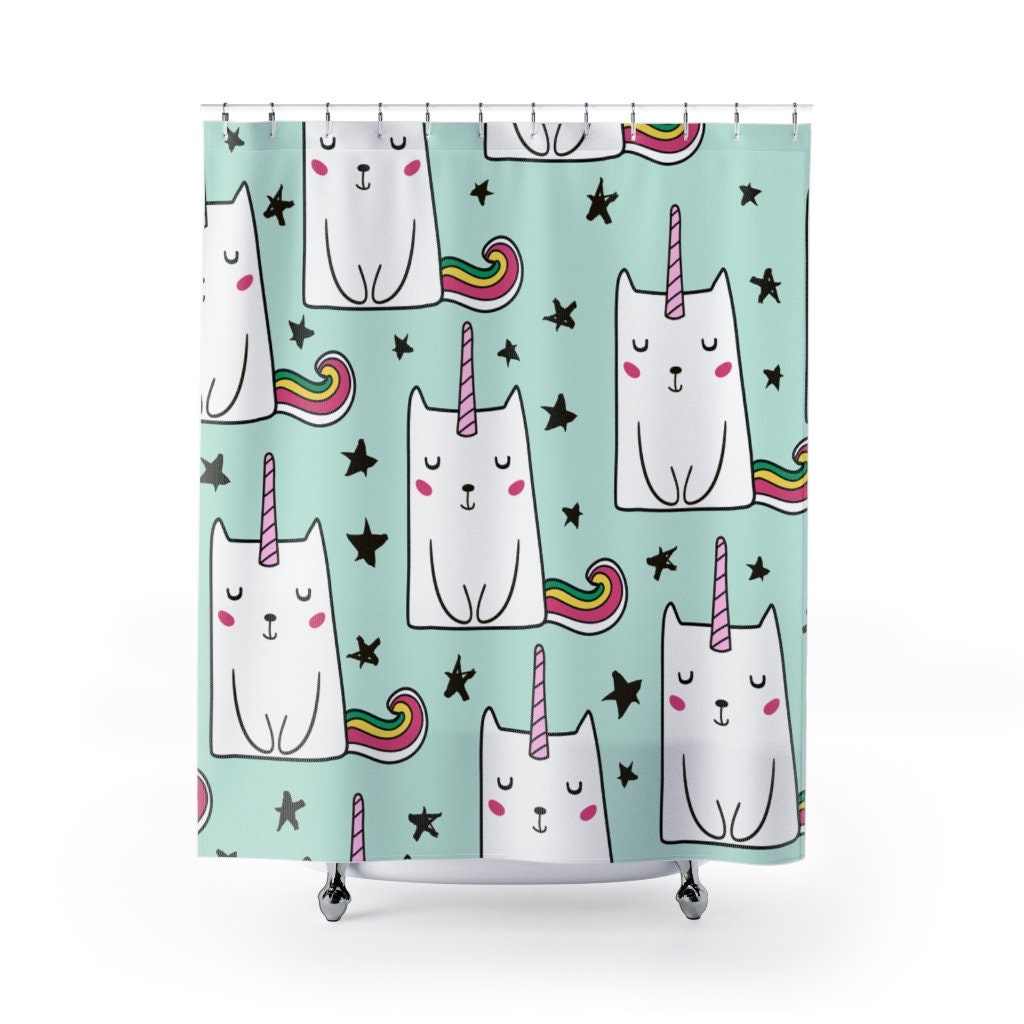 Amusing Cat Unicorn Shower Curtain Idea For Funny Bathroom Decor