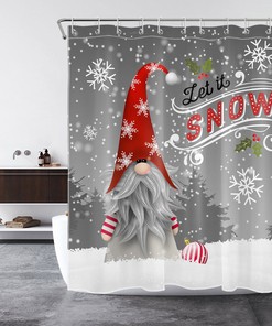 Amusing Gnome and Snowflake Merry Christmas Print Shower Curtain Bathroom Decor