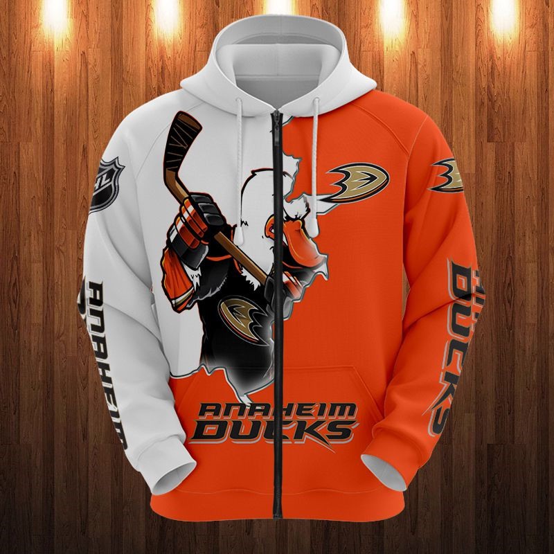 Anaheim Ducks Cartoon 3D Graphic Zip Hoodie - For Fans