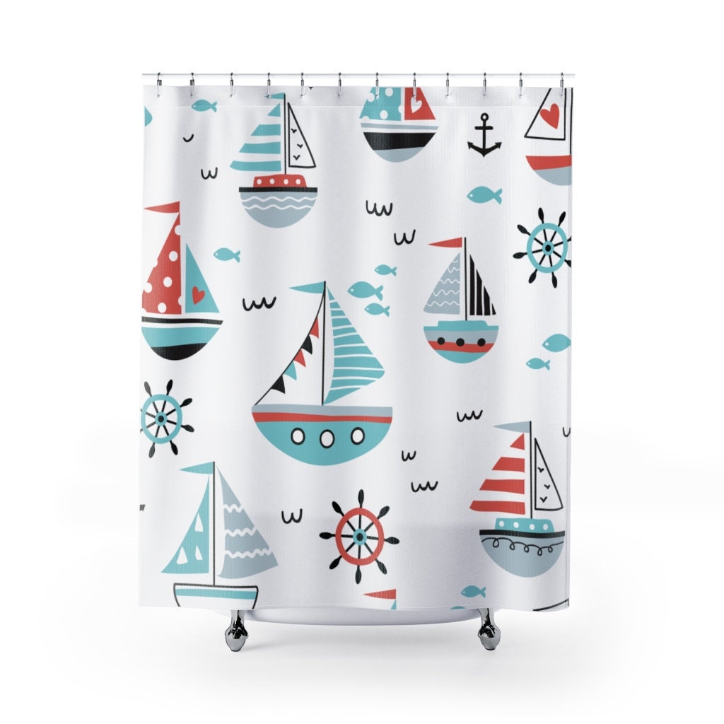 Anchor And Rope Shower Curtain For A Coastal Bathroom Decor, Beach-Themed Bathroom Accessories