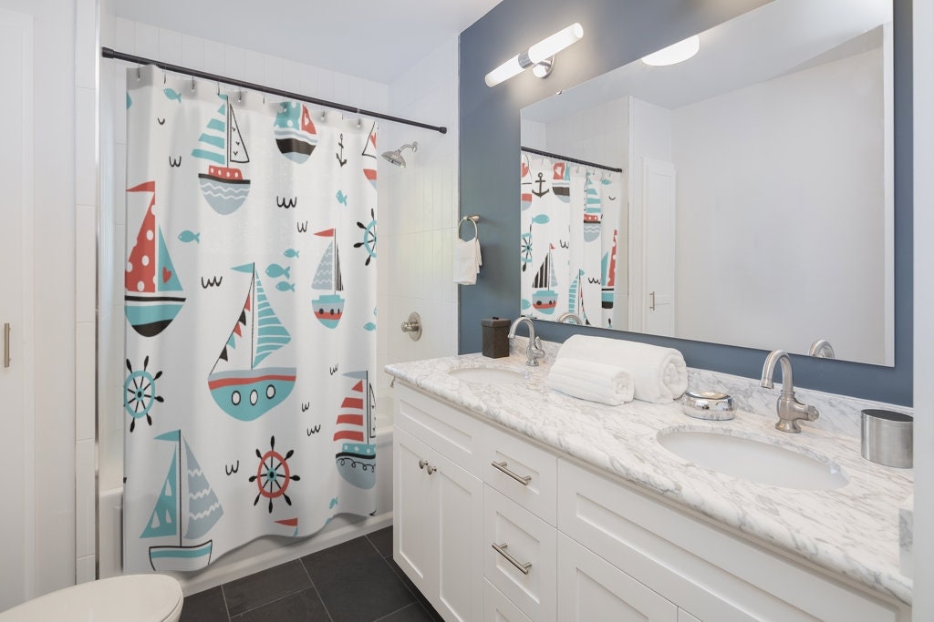 Anchor And Rope Shower Curtain For A Coastal Bathroom Decor, Beach-Themed Bathroom Accessories - Image 2